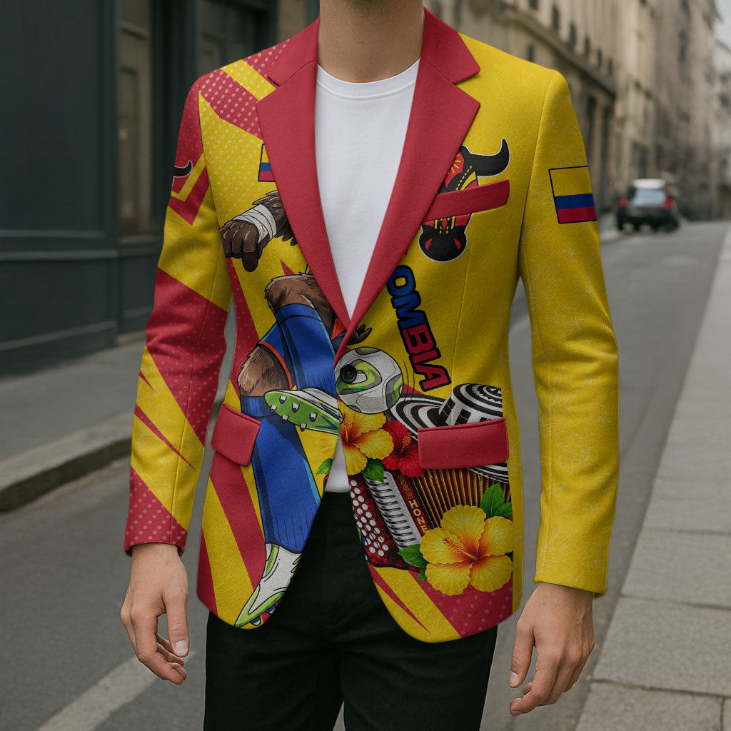 Personalized Colombia Football Vulture Mascot Blazer Vibrant Barranquilla Carnival Style - Vueltiao Hat And Accordion