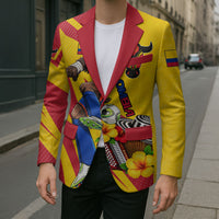 Personalized Colombia Football Vulture Mascot Blazer Vibrant Barranquilla Carnival Style - Vueltiao Hat And Accordion