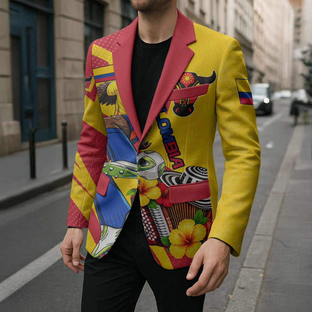 Personalized Colombia Football Vulture Mascot Blazer Vibrant Barranquilla Carnival Style - Vueltiao Hat And Accordion