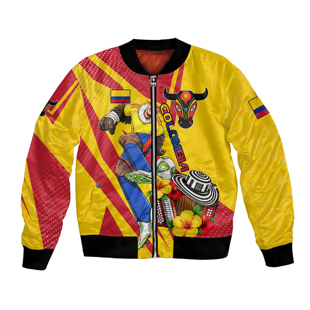 Personalized Colombia Football Vulture Mascot Bomber Jacket Vibrant Barranquilla Carnival Style - Vueltiao Hat And Accordion
