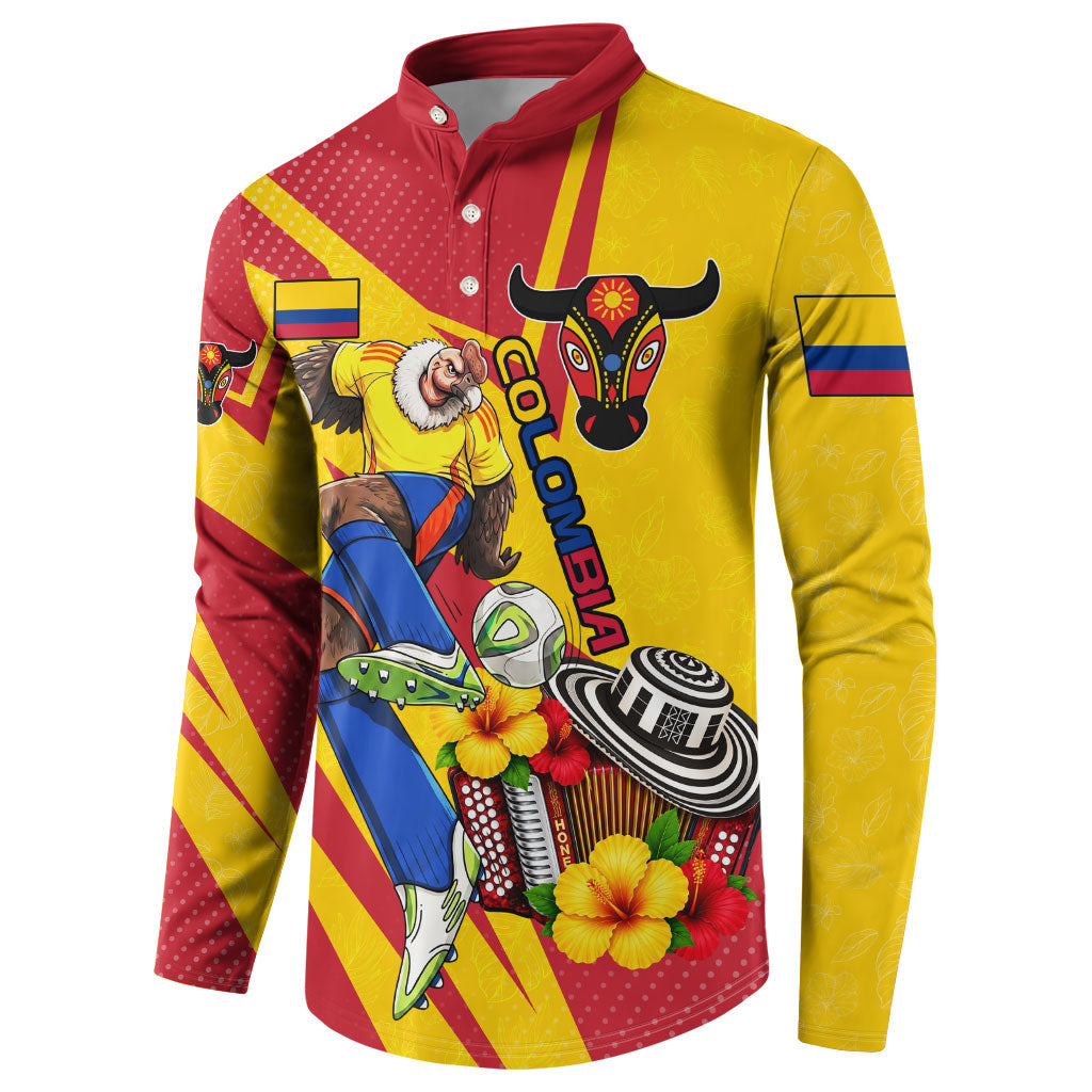 Personalized Colombia Football Vulture Mascot Button Sweatshirt Vibrant Barranquilla Carnival Style - Vueltiao Hat And Accordion