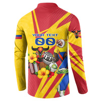 Personalized Colombia Football Vulture Mascot Button Sweatshirt Vibrant Barranquilla Carnival Style - Vueltiao Hat And Accordion