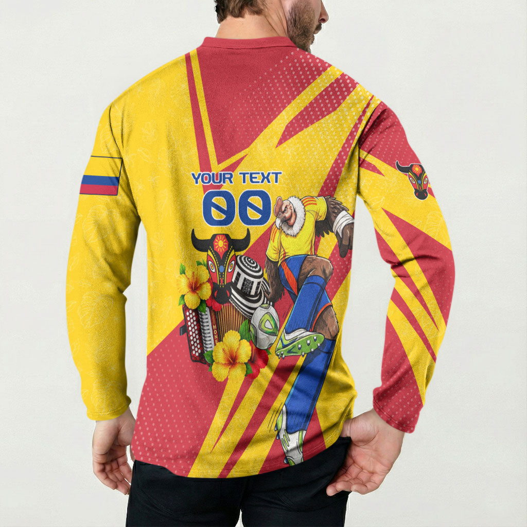 Personalized Colombia Football Vulture Mascot Button Sweatshirt Vibrant Barranquilla Carnival Style - Vueltiao Hat And Accordion