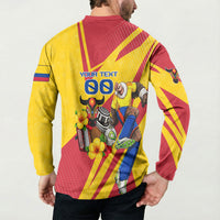 Personalized Colombia Football Vulture Mascot Button Sweatshirt Vibrant Barranquilla Carnival Style - Vueltiao Hat And Accordion