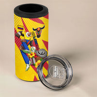 Personalized Colombia Football Vulture Mascot 4 in 1 Can Cooler Tumbler Vibrant Barranquilla Carnival Style - Vueltiao Hat And Accordion