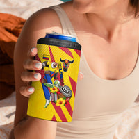 Personalized Colombia Football Vulture Mascot 4 in 1 Can Cooler Tumbler Vibrant Barranquilla Carnival Style - Vueltiao Hat And Accordion