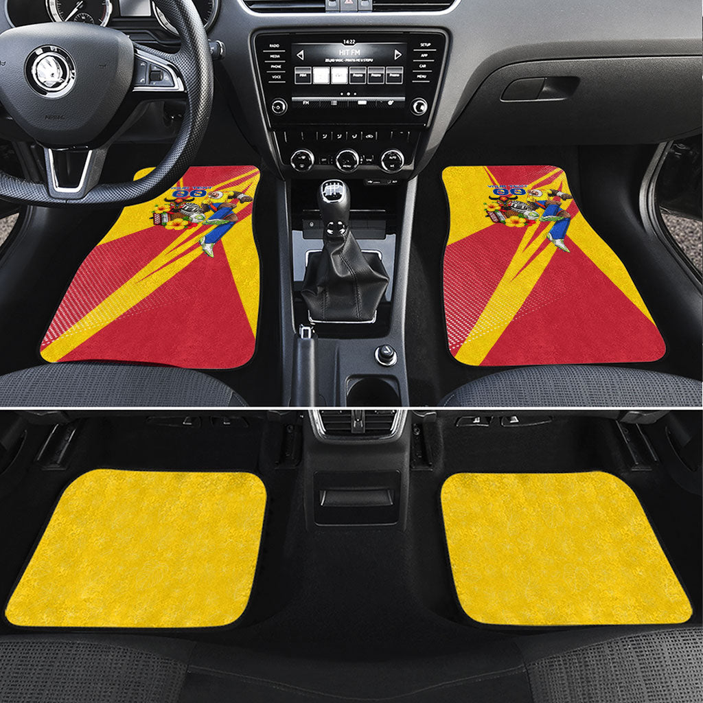 Personalized Colombia Football Vulture Mascot Car Mats Vibrant Barranquilla Carnival Style - Vueltiao Hat And Accordion
