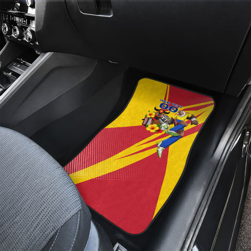 Personalized Colombia Football Vulture Mascot Car Mats Vibrant Barranquilla Carnival Style - Vueltiao Hat And Accordion