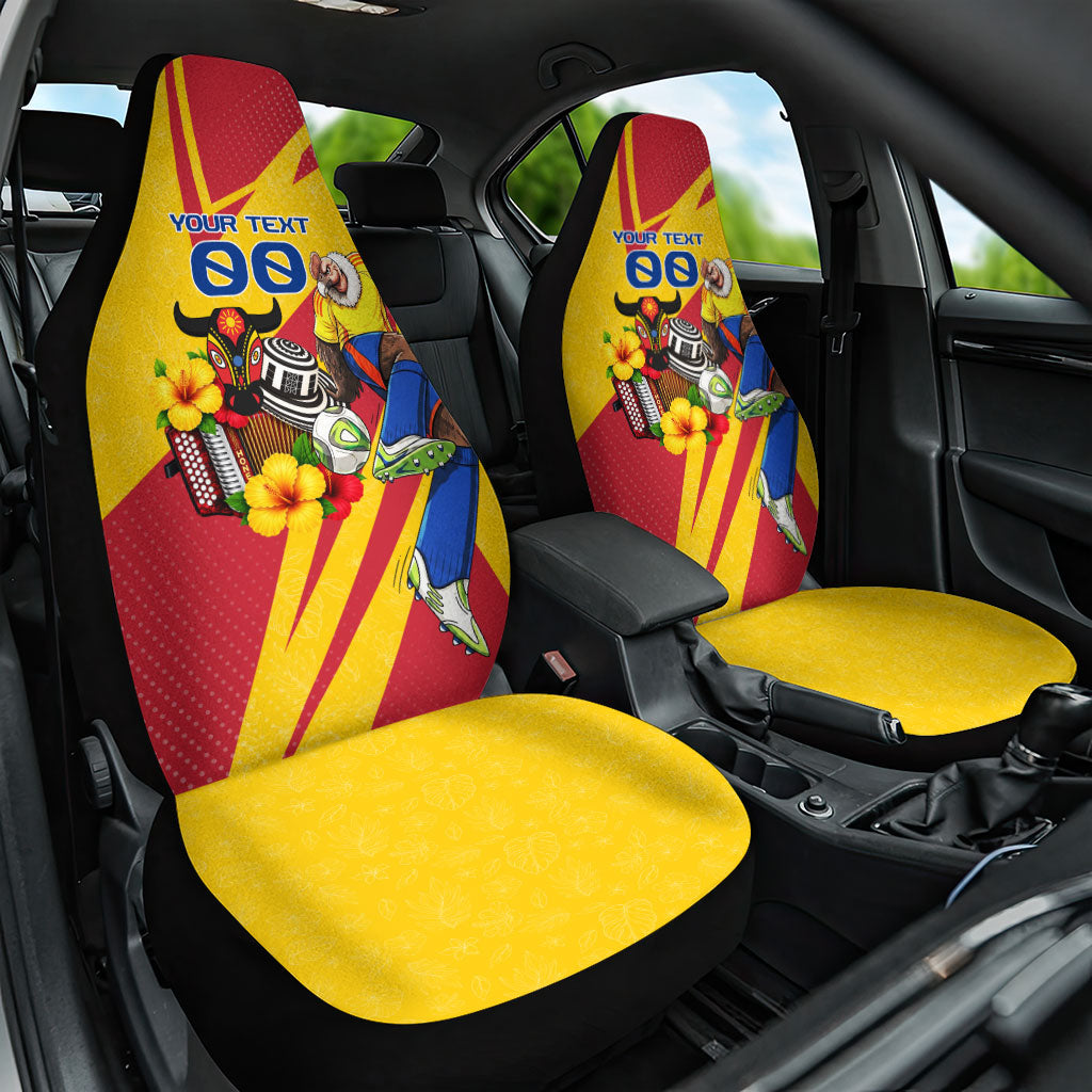 Personalized Colombia Football Vulture Mascot Car Seat Cover Vibrant Barranquilla Carnival Style - Vueltiao Hat And Accordion