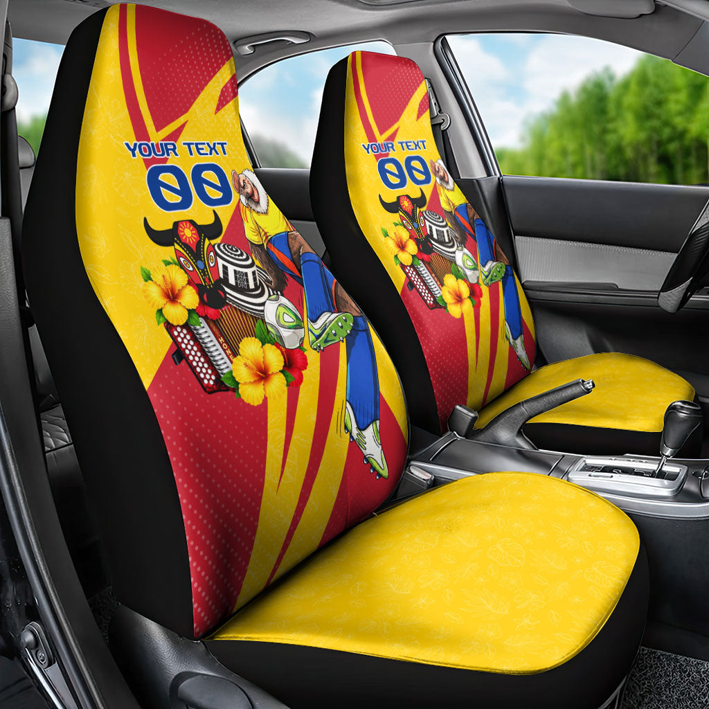 Personalized Colombia Football Vulture Mascot Car Seat Cover Vibrant Barranquilla Carnival Style - Vueltiao Hat And Accordion