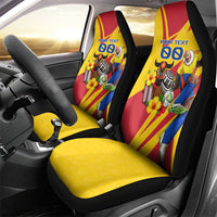 Personalized Colombia Football Vulture Mascot Car Seat Cover Vibrant Barranquilla Carnival Style - Vueltiao Hat And Accordion
