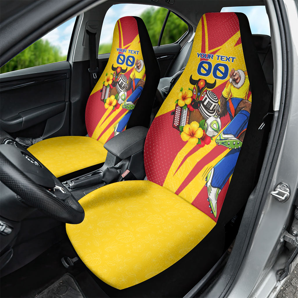 Personalized Colombia Football Vulture Mascot Car Seat Cover Vibrant Barranquilla Carnival Style - Vueltiao Hat And Accordion