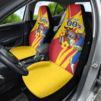 Personalized Colombia Football Vulture Mascot Car Seat Cover Vibrant Barranquilla Carnival Style - Vueltiao Hat And Accordion