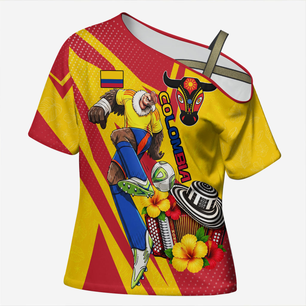 Personalized Colombia Football Vulture Mascot Cross Shoulder Shirt Vibrant Barranquilla Carnival Style - Vueltiao Hat And Accordion