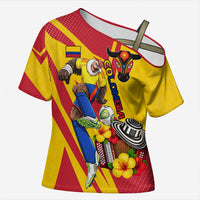 Personalized Colombia Football Vulture Mascot Cross Shoulder Shirt Vibrant Barranquilla Carnival Style - Vueltiao Hat And Accordion