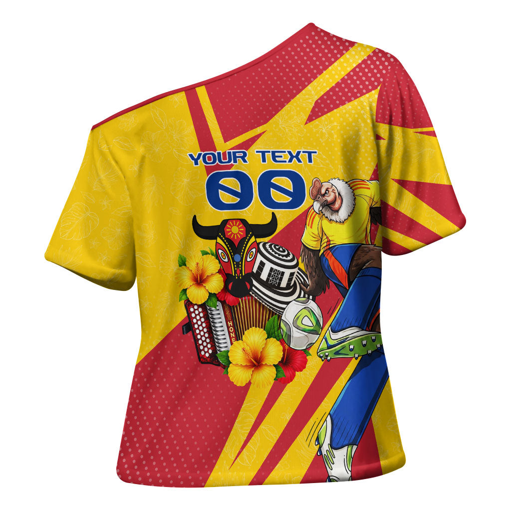 Personalized Colombia Football Vulture Mascot Cross Shoulder Shirt Vibrant Barranquilla Carnival Style - Vueltiao Hat And Accordion