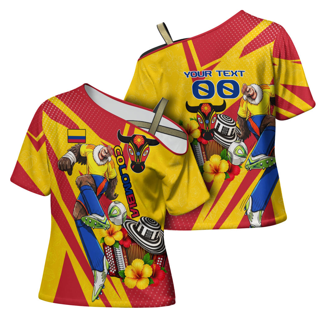 Personalized Colombia Football Vulture Mascot Cross Shoulder Shirt Vibrant Barranquilla Carnival Style - Vueltiao Hat And Accordion