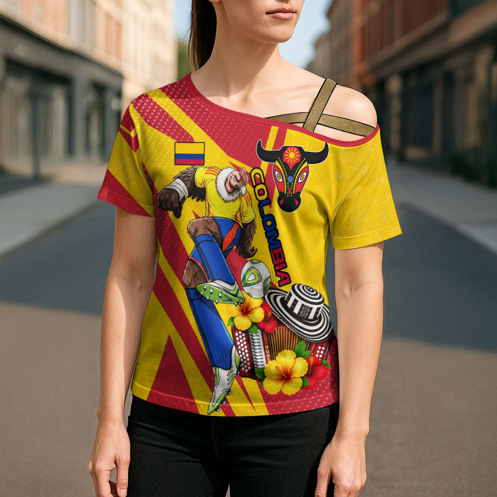 Personalized Colombia Football Vulture Mascot Cross Shoulder Shirt Vibrant Barranquilla Carnival Style - Vueltiao Hat And Accordion