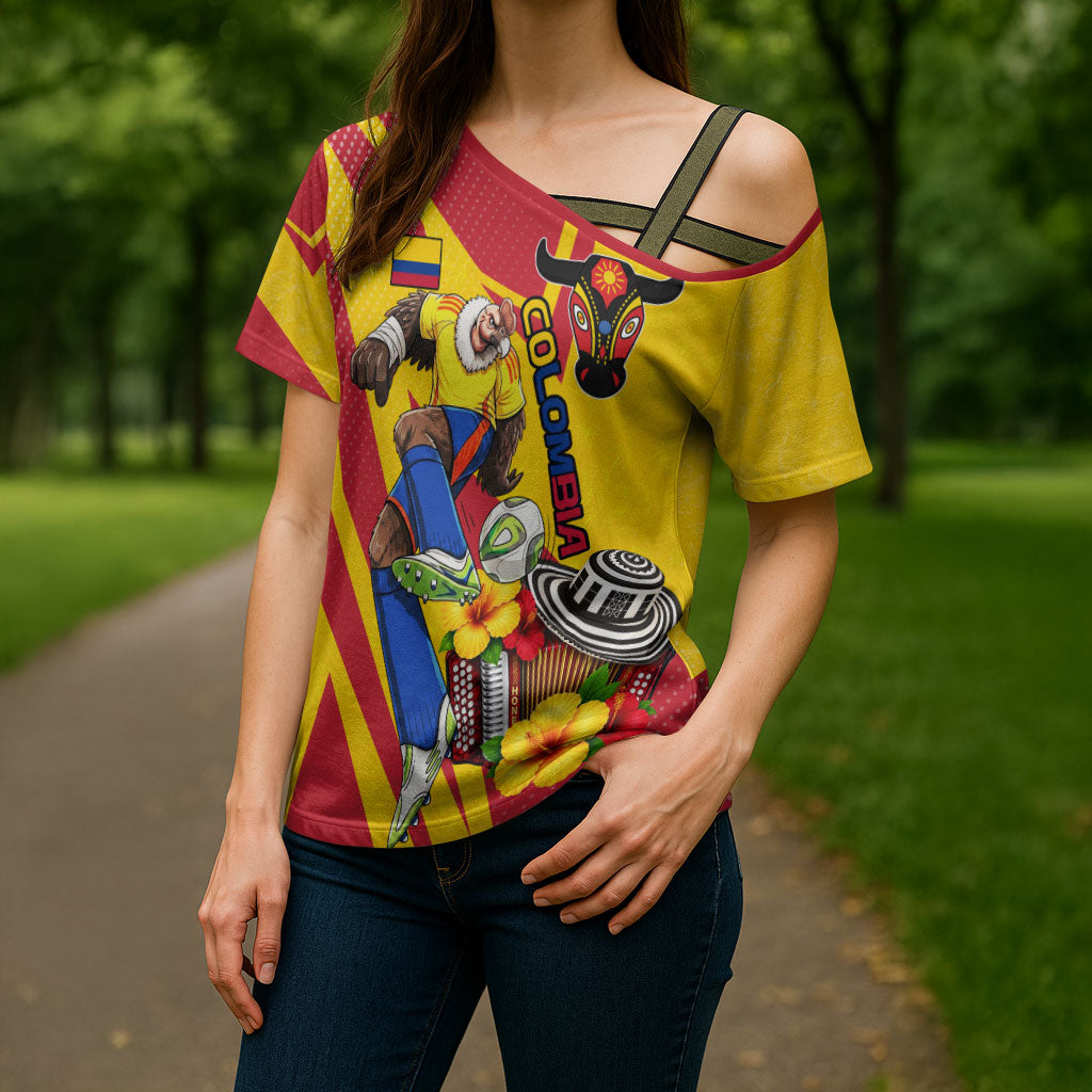 Personalized Colombia Football Vulture Mascot Cross Shoulder Shirt Vibrant Barranquilla Carnival Style - Vueltiao Hat And Accordion