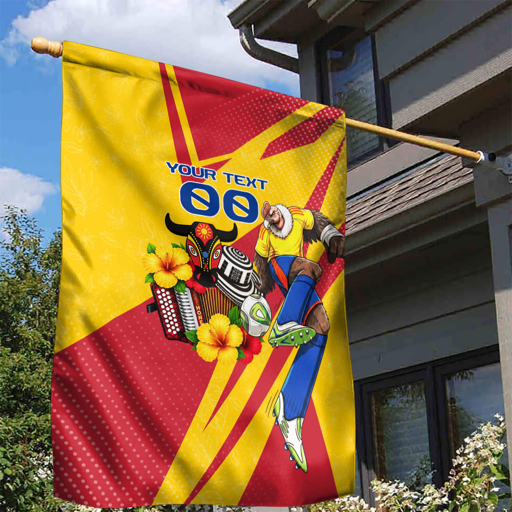 Personalized Colombia Football Vulture Mascot Garden Flag Vibrant Barranquilla Carnival Style - Vueltiao Hat And Accordion