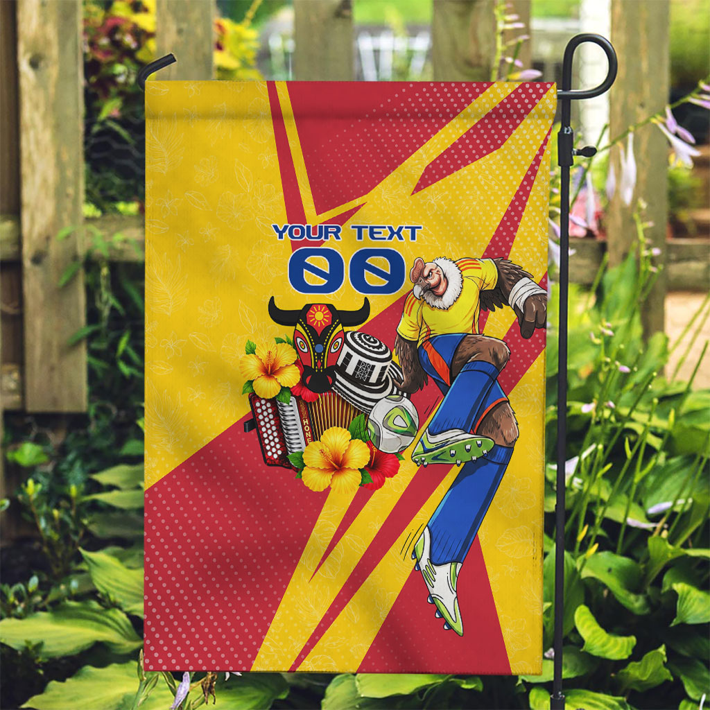 Personalized Colombia Football Vulture Mascot Garden Flag Vibrant Barranquilla Carnival Style - Vueltiao Hat And Accordion