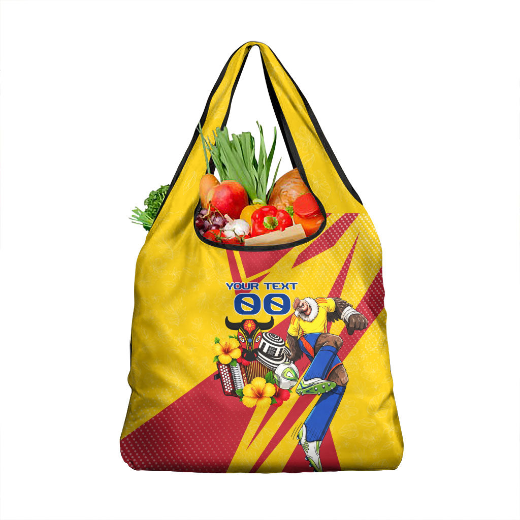 Personalized Colombia Football Vulture Mascot Grocery Bag Vibrant Barranquilla Carnival Style - Vueltiao Hat And Accordion