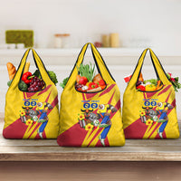 Personalized Colombia Football Vulture Mascot Grocery Bag Vibrant Barranquilla Carnival Style - Vueltiao Hat And Accordion