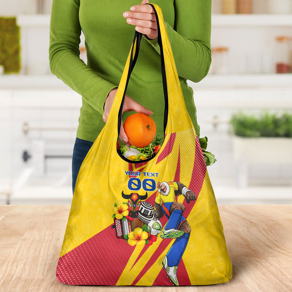 Personalized Colombia Football Vulture Mascot Grocery Bag Vibrant Barranquilla Carnival Style - Vueltiao Hat And Accordion