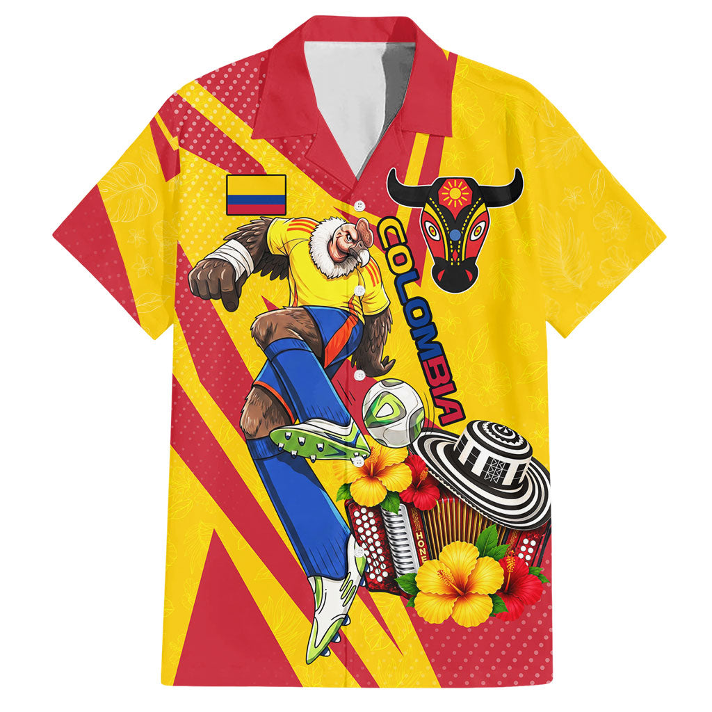 Personalized Colombia Football Vulture Mascot Hawaiian Shirt Vibrant Barranquilla Carnival Style - Vueltiao Hat And Accordion