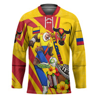 Personalized Colombia Football Vulture Mascot Hockey Jersey Vibrant Barranquilla Carnival Style - Vueltiao Hat And Accordion