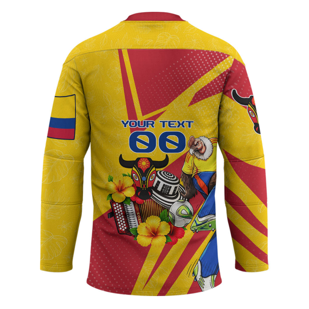 Personalized Colombia Football Vulture Mascot Hockey Jersey Vibrant Barranquilla Carnival Style - Vueltiao Hat And Accordion