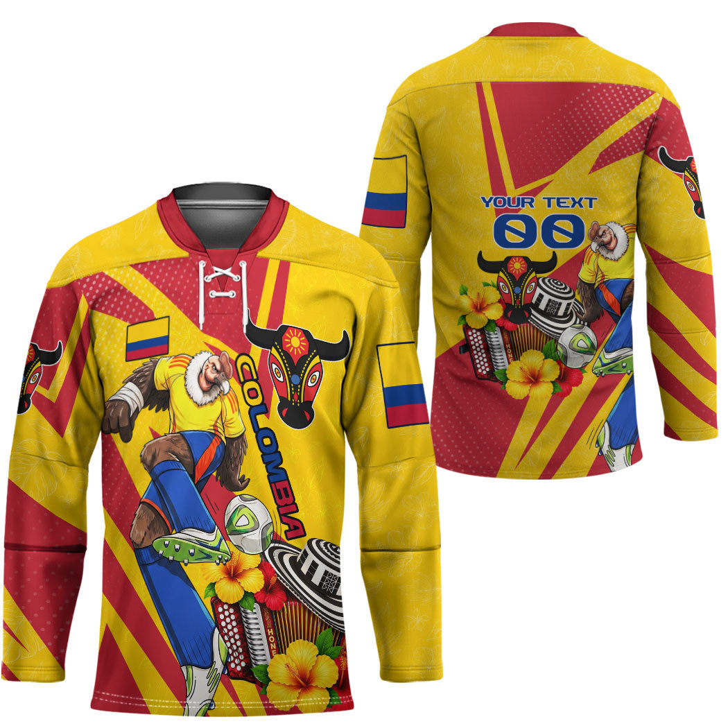Personalized Colombia Football Vulture Mascot Hockey Jersey Vibrant Barranquilla Carnival Style - Vueltiao Hat And Accordion