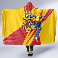 Personalized Colombia Football Vulture Mascot Hooded Blanket Vibrant Barranquilla Carnival Style - Vueltiao Hat And Accordion