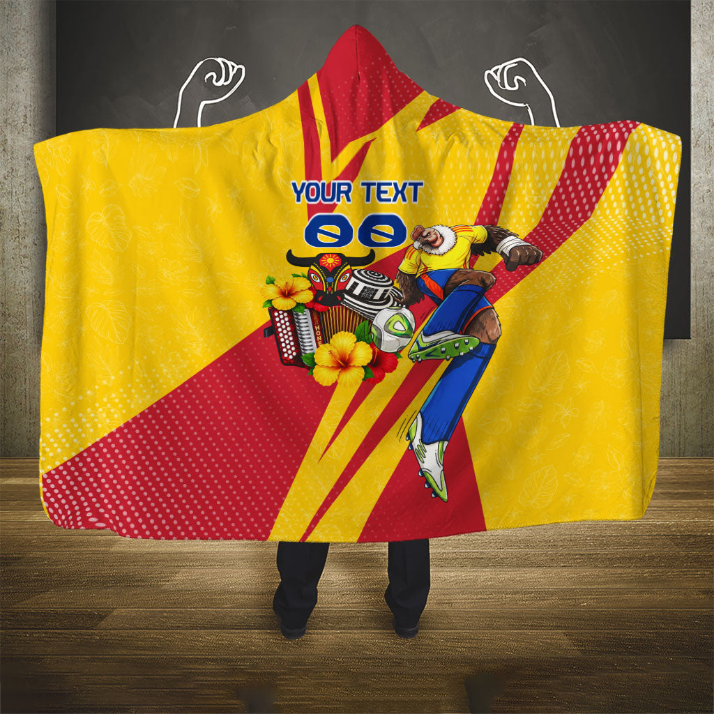 Personalized Colombia Football Vulture Mascot Hooded Blanket Vibrant Barranquilla Carnival Style - Vueltiao Hat And Accordion