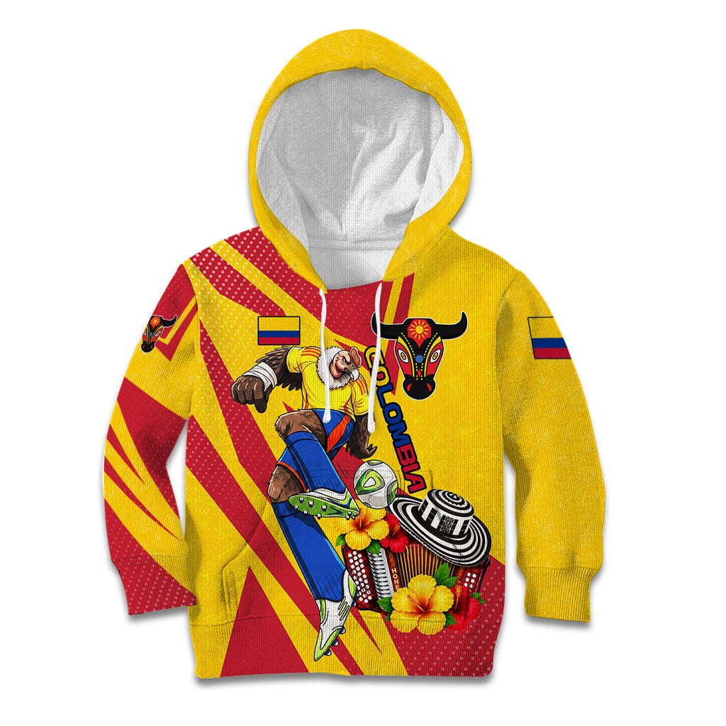 Personalized Colombia Football Vulture Mascot Kid Hoodie Vibrant Barranquilla Carnival Style - Vueltiao Hat And Accordion