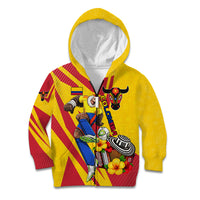 Personalized Colombia Football Vulture Mascot Kid Hoodie Vibrant Barranquilla Carnival Style - Vueltiao Hat And Accordion