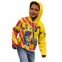 Personalized Colombia Football Vulture Mascot Kid Hoodie Vibrant Barranquilla Carnival Style - Vueltiao Hat And Accordion