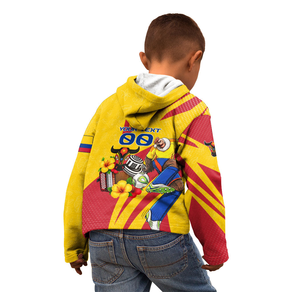 Personalized Colombia Football Vulture Mascot Kid Hoodie Vibrant Barranquilla Carnival Style - Vueltiao Hat And Accordion