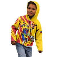 Personalized Colombia Football Vulture Mascot Kid Hoodie Vibrant Barranquilla Carnival Style - Vueltiao Hat And Accordion