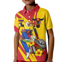 Personalized Colombia Football Vulture Mascot Kid Polo Shirt Vibrant Barranquilla Carnival Style - Vueltiao Hat And Accordion