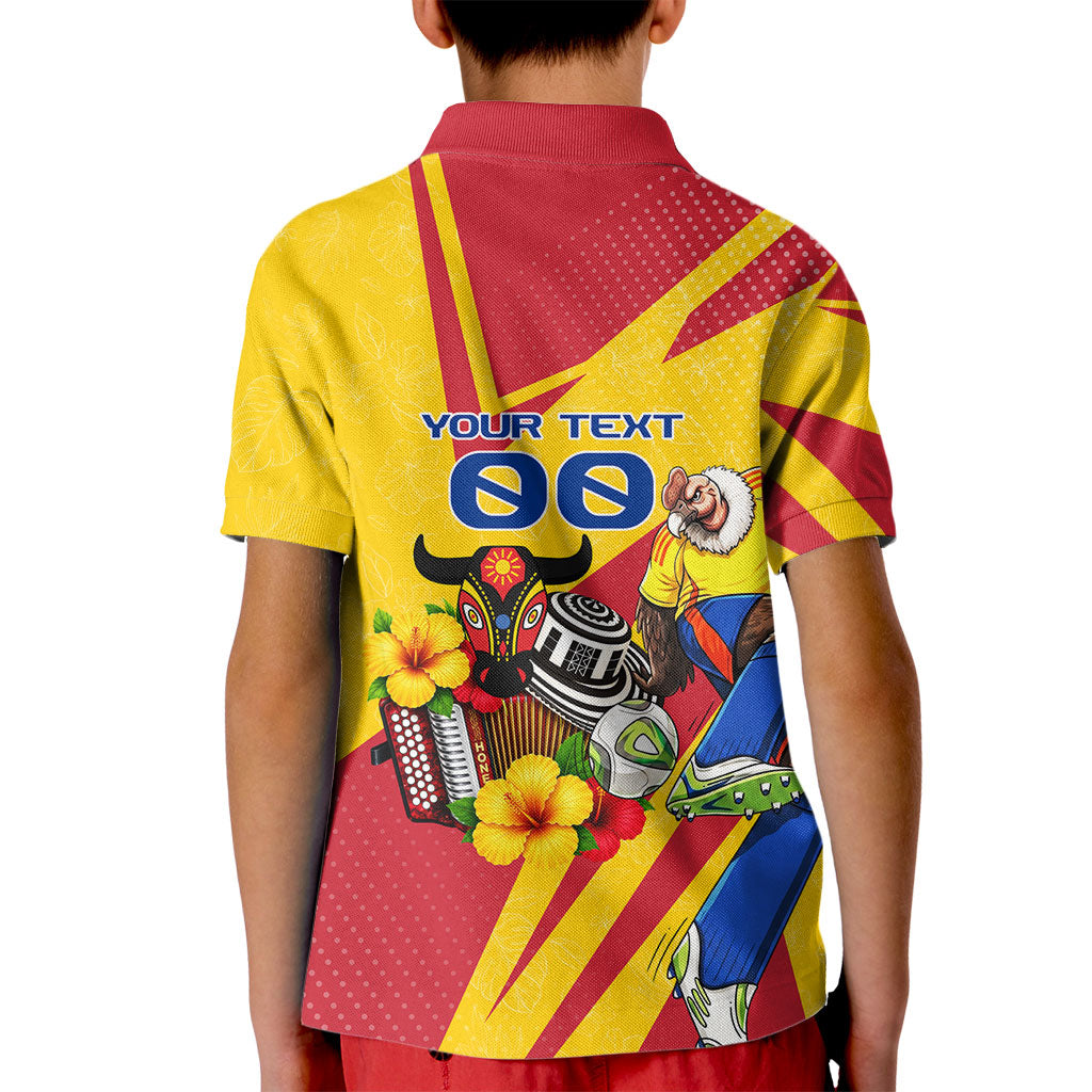 Personalized Colombia Football Vulture Mascot Kid Polo Shirt Vibrant Barranquilla Carnival Style - Vueltiao Hat And Accordion