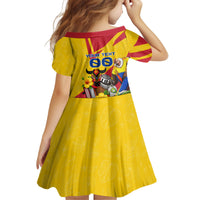 Personalized Colombia Football Vulture Mascot Kid Short Sleeve Dress Vibrant Barranquilla Carnival Style - Vueltiao Hat And Accordion