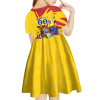 Personalized Colombia Football Vulture Mascot Kid Short Sleeve Dress Vibrant Barranquilla Carnival Style - Vueltiao Hat And Accordion