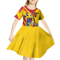 Personalized Colombia Football Vulture Mascot Kid Short Sleeve Dress Vibrant Barranquilla Carnival Style - Vueltiao Hat And Accordion