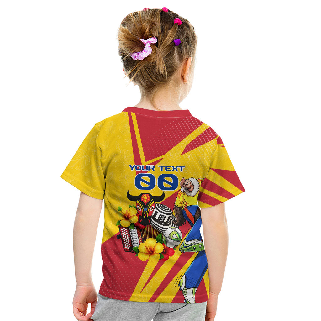 Personalized Colombia Football Vulture Mascot Kid T Shirt Vibrant Barranquilla Carnival Style - Vueltiao Hat And Accordion