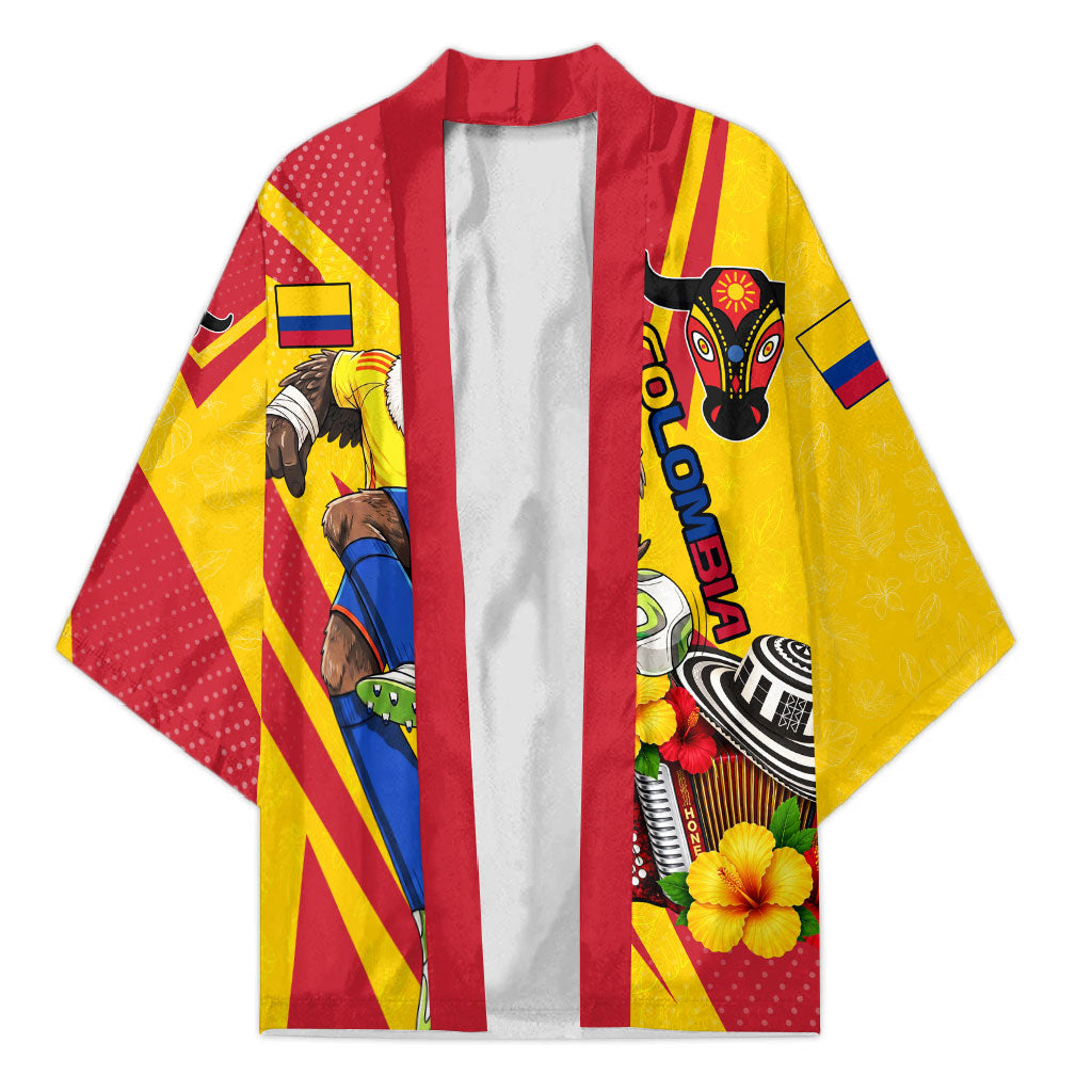 Personalized Colombia Football Vulture Mascot Kimono Vibrant Barranquilla Carnival Style - Vueltiao Hat And Accordion