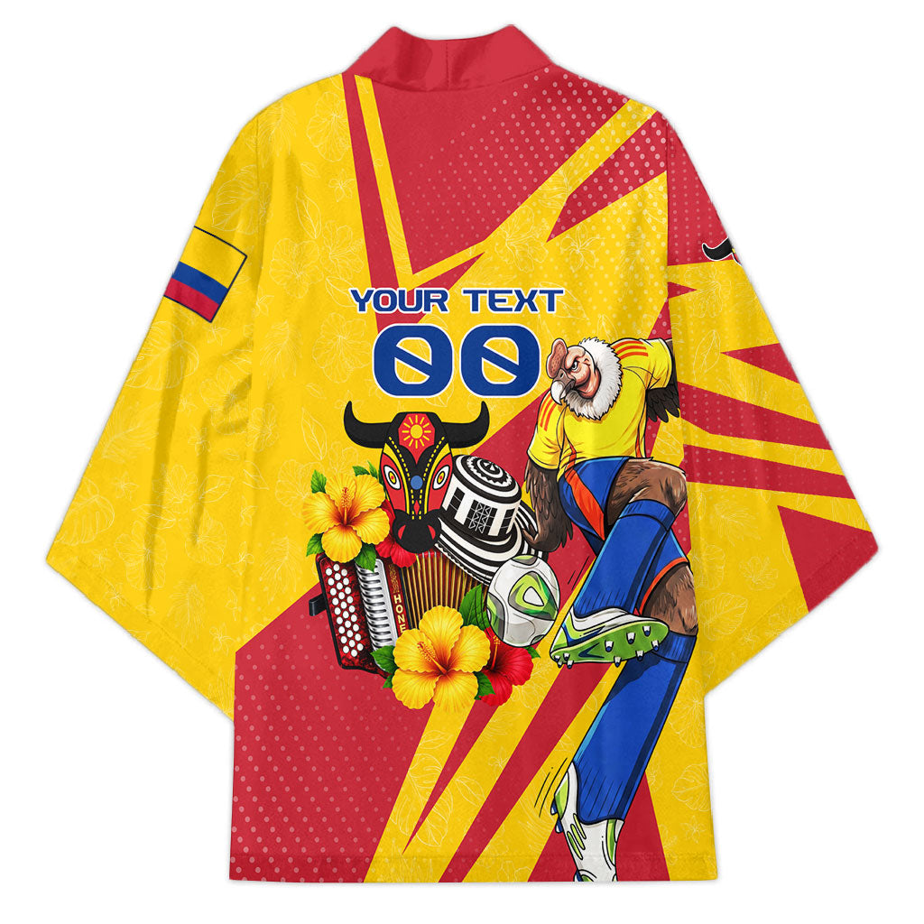 Personalized Colombia Football Vulture Mascot Kimono Vibrant Barranquilla Carnival Style - Vueltiao Hat And Accordion