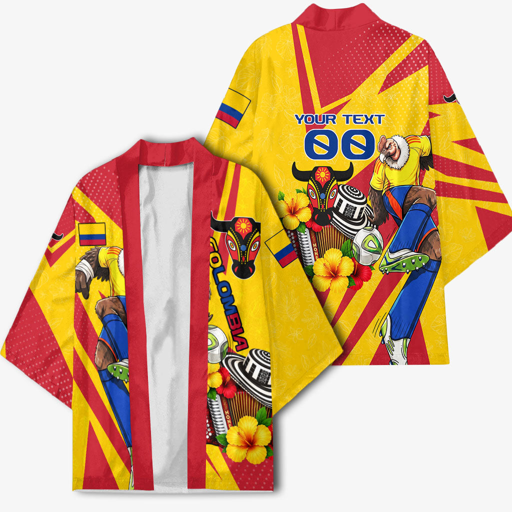 Personalized Colombia Football Vulture Mascot Kimono Vibrant Barranquilla Carnival Style - Vueltiao Hat And Accordion