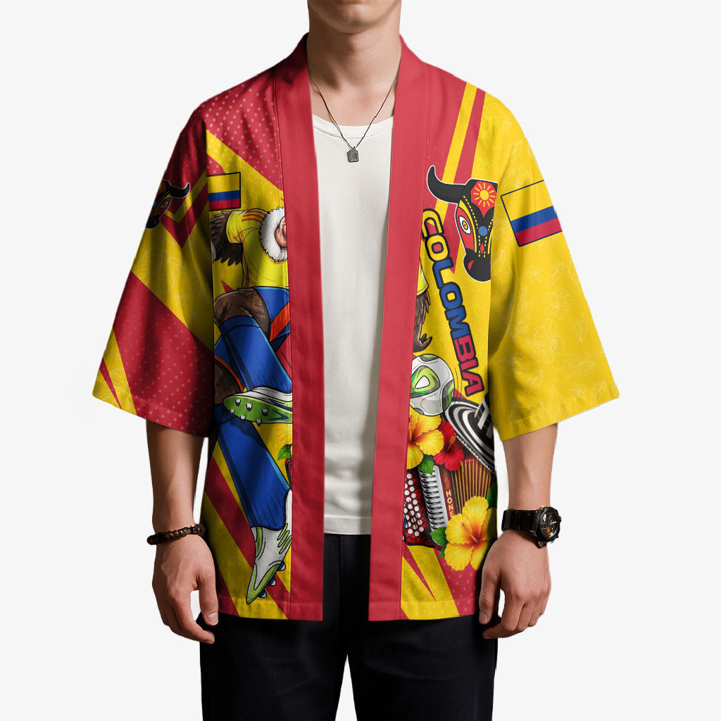 Personalized Colombia Football Vulture Mascot Kimono Vibrant Barranquilla Carnival Style - Vueltiao Hat And Accordion