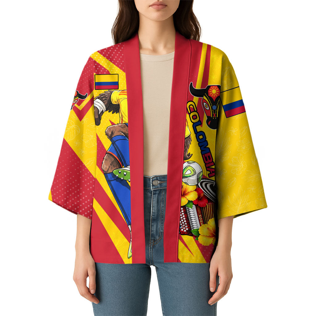 Personalized Colombia Football Vulture Mascot Kimono Vibrant Barranquilla Carnival Style - Vueltiao Hat And Accordion